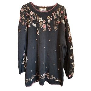 Vtg 90s Heirloom Collectibles pink floral embroidered beaded knit sweater 2X